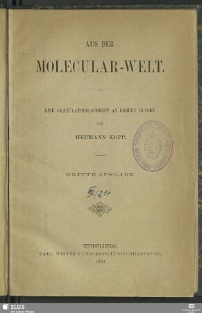 Aus der Molecular-Welt : eine Gratulations-Schrift an Robert Bunsen