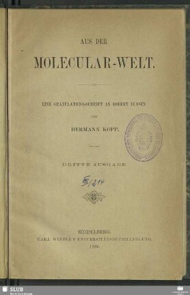 Aus der Molecular-Welt : eine Gratulations-Schrift an Robert Bunsen