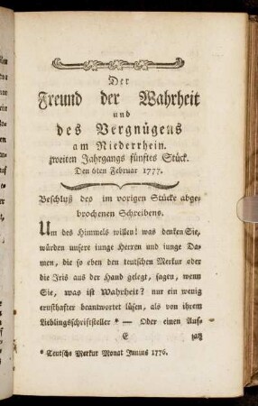 zweiten Jahrgangs fünftes Stück. Den 6ten Februar 1777.
