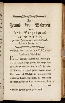 zweiten Jahrgangs fünftes Stück. Den 6ten Februar 1777.