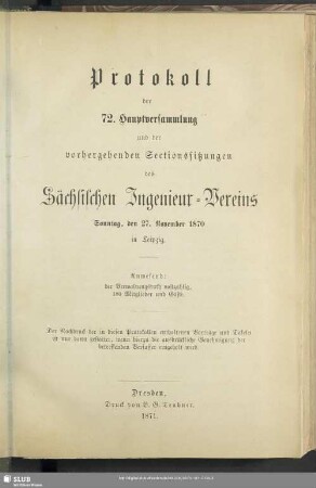 72.1871: Protokoll der ... Hauptversammlung des Sächsischen Ingenieur-Vereins