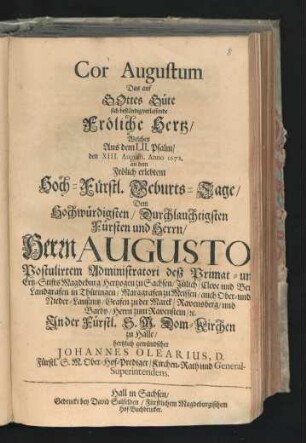 Cor Augustum : Das auf Gottes Güte sich beständig verlassende Fröliche Hertz