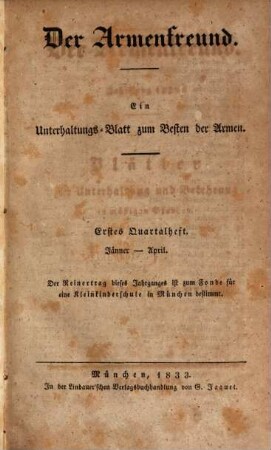 Der Armenfreund : ein Unterhaltungsblatt zum Besten der Armen. 1833