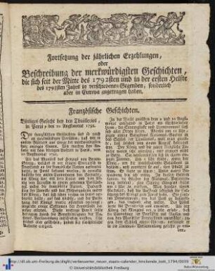 Fortsetzung der jährlichen Erzehlungen, oder Beschreibung der merkwürdigsten Geschichten.