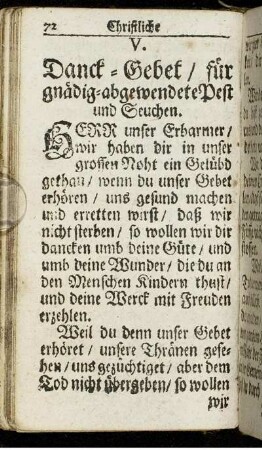 V. Danck-Gebet/ für gnädig-abgewendete Pest und Seuchen.