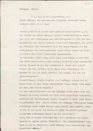 [W173]: "... mal so zum Drangewöhnen ..." : Franz Fühmann: "Die Schatten. Ein Hörspiel." : Hinstorff Verlag Rostock. 1986. 79 S. 18,-M