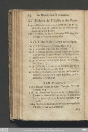 XVI. Histoire du Clerge catholique.