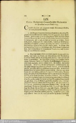 LIX. Copia Mediations-Comnissarischer Declaration d.d. Franckfurt den 9ten Martii 1754