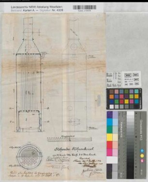 Vorhelm (Ahlen) Schacht Bianca stehender Röhrenkessel Schnitte, Ansicht 1882 1 : 15 50 x 31 Zeichnung Strontianit Societät von Goerne & Co. Bergämter Nr. 5364