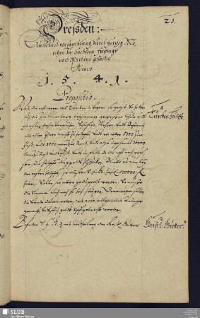 Dresden. Ausschuß vorsamblung durch Hertzog Moritzen zu Sachßen Freytags nach Martini gehalten Anno 1541.