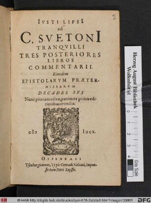 Iusti Lipsi[i] ad C. Suetoni[i] Tranquilli Tres Posteriores Libros Commentarii