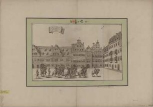 Teilansicht des Altmarktes, Kupferstich, 1680 : Der Herolds Aufzug bey Publication des Cartels und Articul zum Ring- und Quintan Rennen / [Zum Drucke befördert Durch Gabriel Ttzschimmern] - [Nürnberg] : [Hoffmann] ; [Nürnberg] : [Froberger] , [1680]. - 1 Kunstbl. : Kupferstich ; 46 x 28 cm