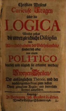 Curieuse Fragen über die Logica : In 2 Th.