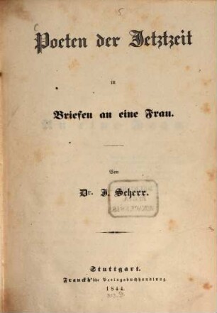 Poeten der Jetztzeit in Briefen an eine Frau