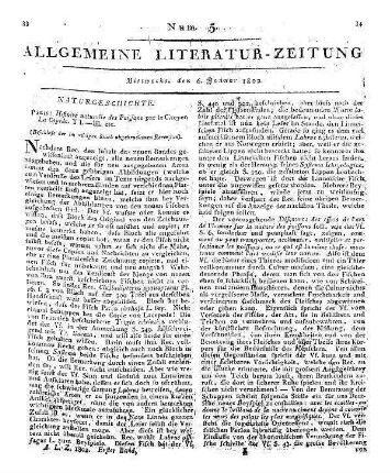 LaCépède, B. G. E. de La Ville sur Illon de: Histoire naturelle des poissons etc. (Beschluß der im vorigen Stück abgebrochenen Recension.)