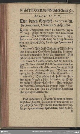 Ad Tit. II. O. P. R. Von denen Gerichts-Secretarien, Protonotariis, Actuariis & Adjunctis
