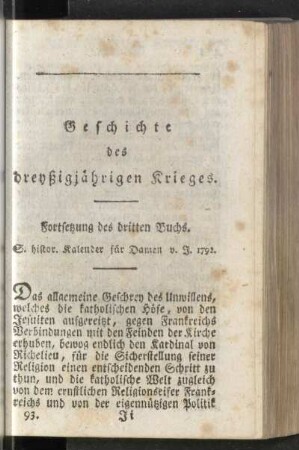 Geschichte des dreyßigjähirgen Krieges. Fortsetzung des dritten Buchs