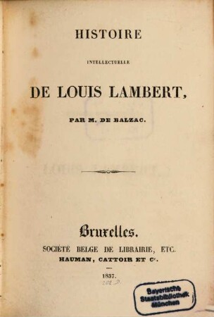 Histoire intellectuelle de Louis Lambert