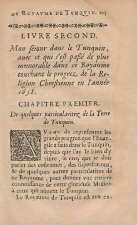 Livre second. Mon séjour dans le Tunquin, avec ce qui s'est paßé de plus memorable dans ce Royaume touchant le progrez de la Religion Chrestienne en l'année 1658