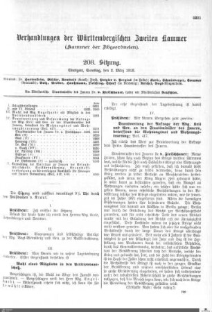 208. Sitzung, Stuttgart, 2.3.1918
