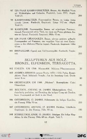 Skulpturen aus Holz, Bronze, Elfenbein, Terrakotta (Nr. 102-126)