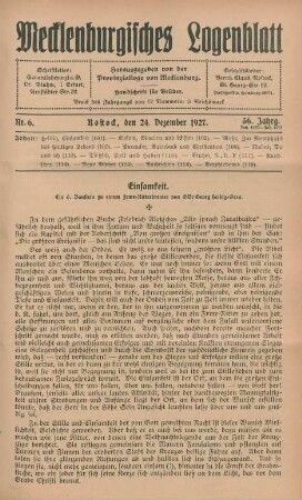 Nr. 6. Rostock, den 24. Dezember 1927.