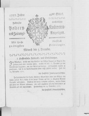 49tes Stück, Ausgabe vom 3. December 1777