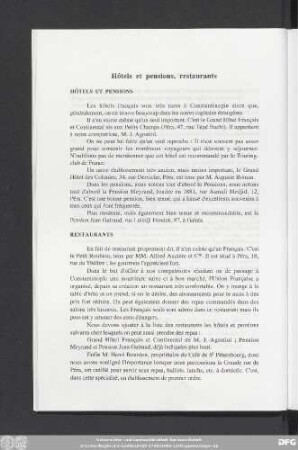 Hôtels et pensiones, restaurants