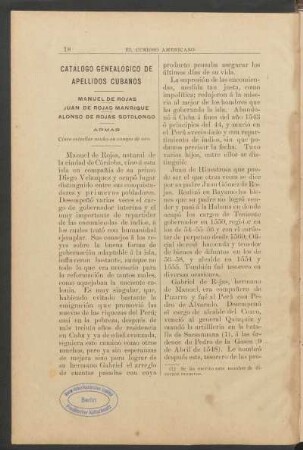 Catálogo genealógico de apellidos cubanos : Manuel de Rojas - Juan de Rojas Manrique - Alonso de Rojas Sotolongo