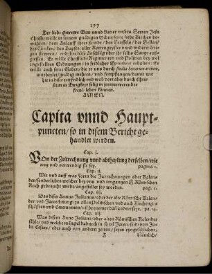 Capita vnnd Hauptpuncten/ so in disem Bericht gehandlet werden