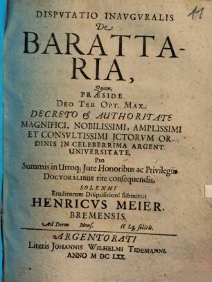 Disputatio Inauguralis De Barattaria