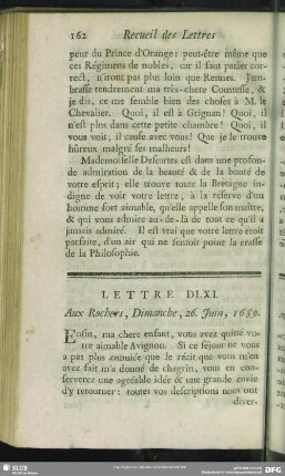 Lettre DLXI. Aux Rochers, Dimanche, 26. Juin, 1689
