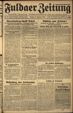 Erste Ausgabe vom Freitag, den 16. Februar 1934.