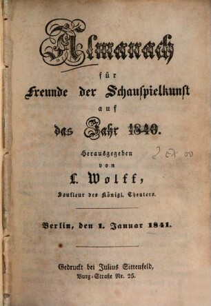 Almanach für Freunde der Schauspielkunst. [5]. 1840 (1841)