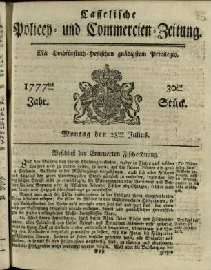 30tes Stueck, Montag den 28ten Julius 1777