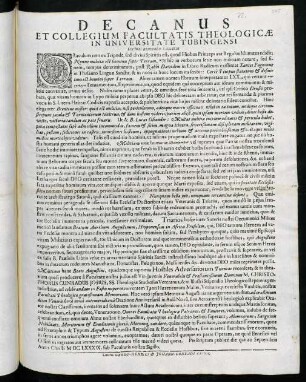 Decanus Et Collegium Facultatis Theologicae In Universitate Tubingensi Lectori Benevolo Salutem