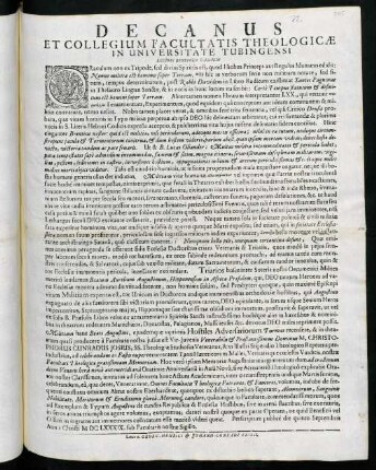 Decanus Et Collegium Facultatis Theologicae In Universitate Tubingensi Lectori Benevolo Salutem
