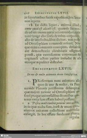 Exercitatio LXVII. De Uno & multo axiomata decem Ontosophica