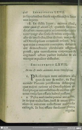 Exercitatio LXVII. De Uno & multo axiomata decem Ontosophica