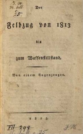 Der Feldzug von 1813 bis zum Waffenstillstand