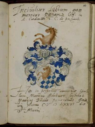 Matthias Budde pomeranus, Padua 13 Marty 1576