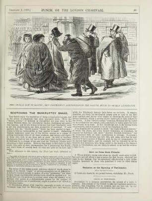 Two swells bow to ladies; old clothesman acknowledges the salute, much to swells annoyance