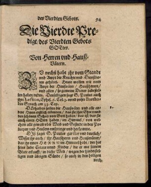 Die Vierdte Predigt des Vierdten Gebots Gottes.