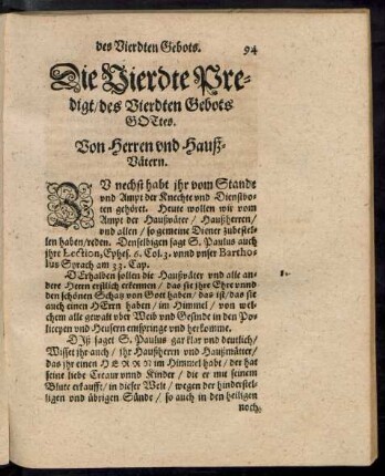 Die Vierdte Predigt des Vierdten Gebots Gottes.