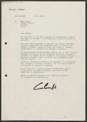 Brief an Mauro Meli, 20.01.1992