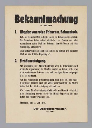 "Bekanntmachung 18. Juli 1945"