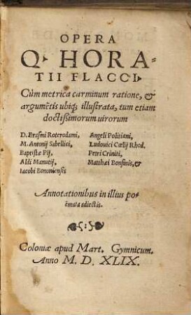 Opera Q. Horatii Flacci : cum metrica carminum ratione, et argumentis ubique illustrata