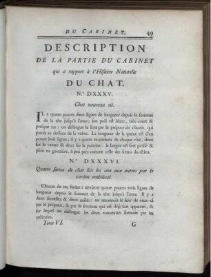 Description De La Partie Du Cabinet qui a rapport à l' Histoire Naturelle Du Chat.