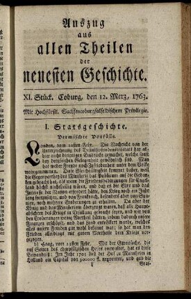 XI. Stück. Coburg, den 12. Merz, 1763.