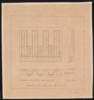 Haus Cohn, Haifa: Schrankwand in der Halle, Grundriss, Ansicht, Schnitt 1:50